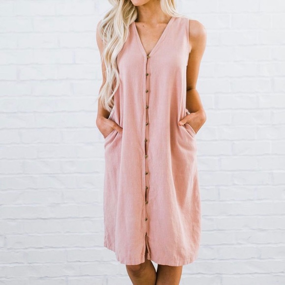 Blush Linen Dress size large - Picture 1 of 2